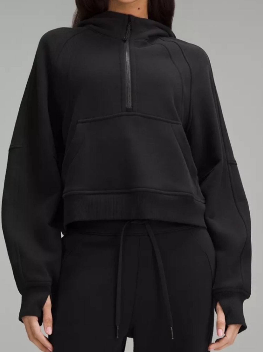 Lululemon Scuba Half Zip Pullover Cropped Hoodie Womens XS S Black W3DM4S Knit